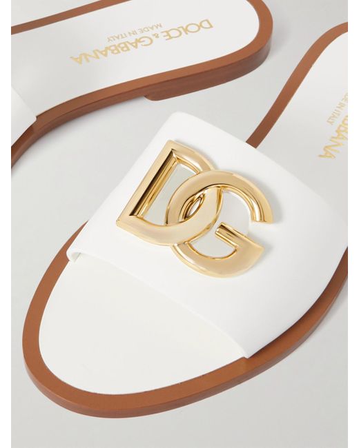 Dolce & Gabbana White Bianca Embellished Leather Slides
