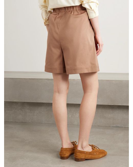 Max Mara Natural Sultano Pleated Cotton-Blend Poplin Shorts