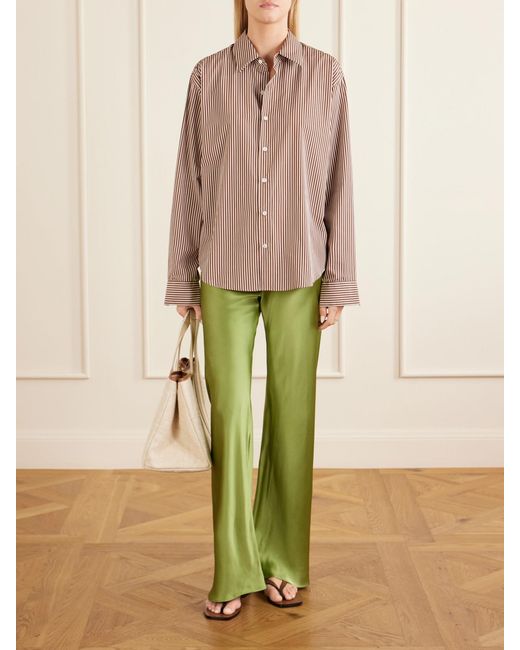 Comme Si Green Silk-Bias Straight-Leg Pants