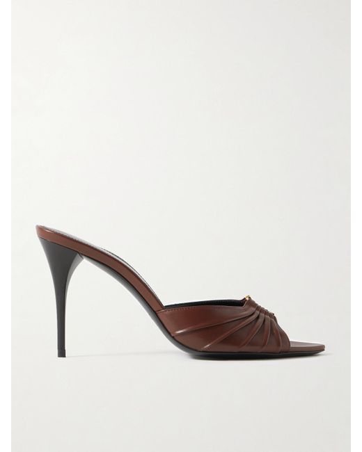 Saint Laurent Natural Babylone Embellished Pleated Leather Mules