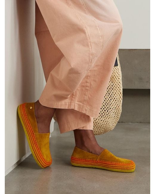 Loewe Orange Paula's Ibiza Rio Raffia-Trimmed Suede Espadrilles