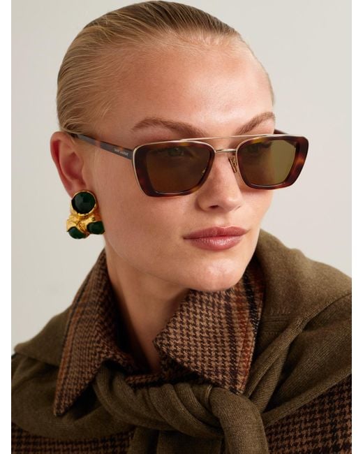 Saint Laurent Multicolor Rectangle-Frame Acetate And-Tone Sunglasses