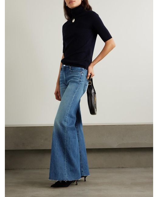 Mother Blue The Twister Sneak Distressed High-Rise Wide-Leg Jeans
