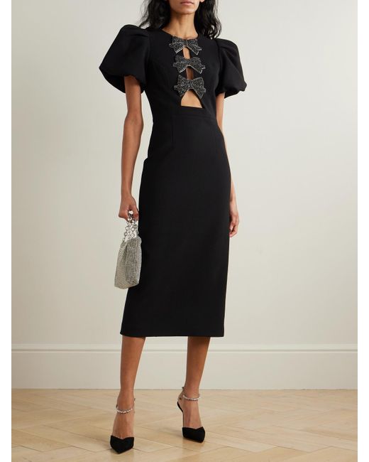 Rebecca Vallance Black Eliana Midikleid Aus Cady Mit Cut-Outs Und Verzierungen
