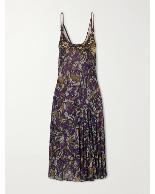 Dries Van Noten Purple Embroidered Georgette Midi Dress