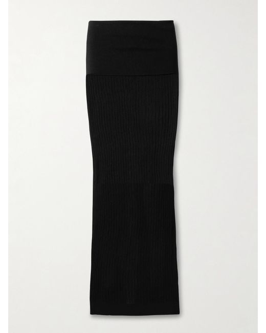 Skims Black Sheer Knit Foldover Long Skirt