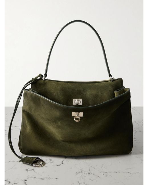 Balenciaga Green Rodeo Mittelgroße Schultertasche Aus Veloursleder