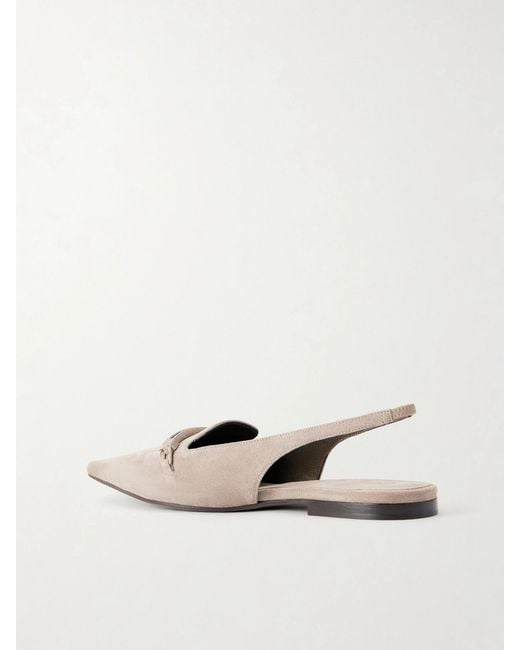 Brunello Cucinelli Natural Suede Pointed-Toe Slingback Flats