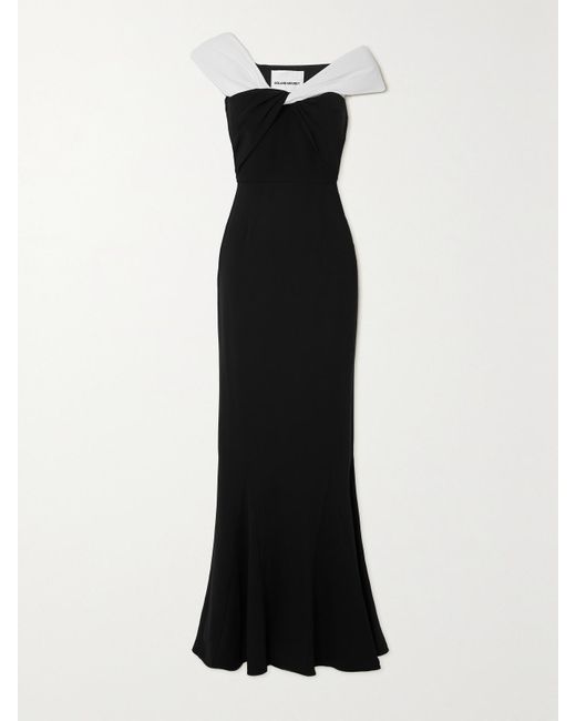 Roland Mouret Black Asymmetrisches, Zweifarbiges Maxikleid Aus Cady