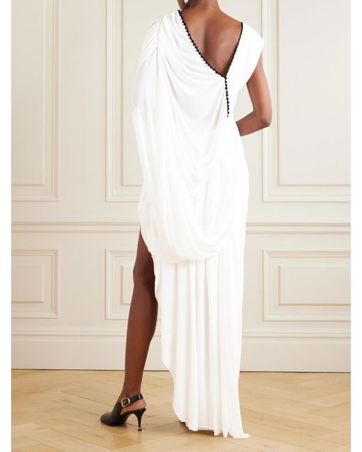 Christopher Esber White Sevi Cape-Effect Asymmetric Draped Silk Chiffon-Trimmed Jersey Midi Dress