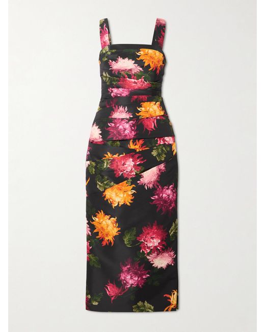 Carolina Herrera White Midikleid Aus Faille Mit Blumenprint Und Falten