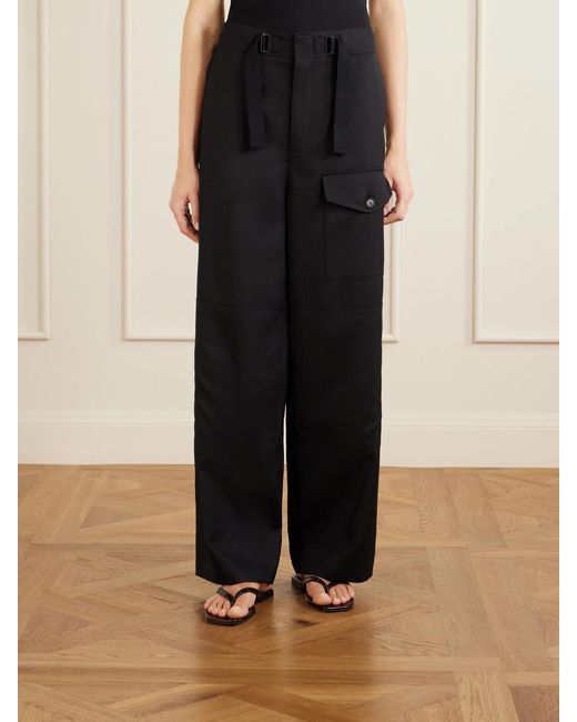 Auralee Black Herringbone Wool Wide-Leg Cargo Pants