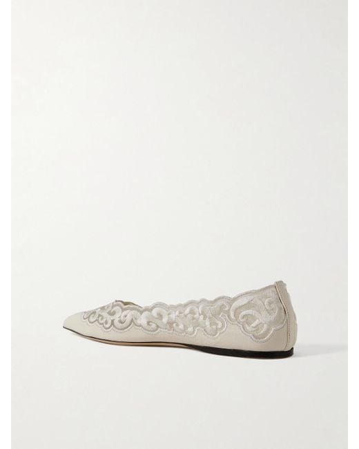 Gabriela Hearst Natural Ziva Leather And Embroidered Tulle Point-Toe Flats