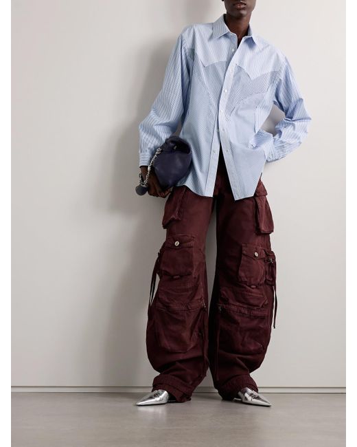 Maison Margiela Blue Paneled Striped Cotton-Poplin Shirt