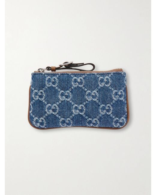 Gucci Blue Leather-Trimmed Denim-Jacquard Cardholder