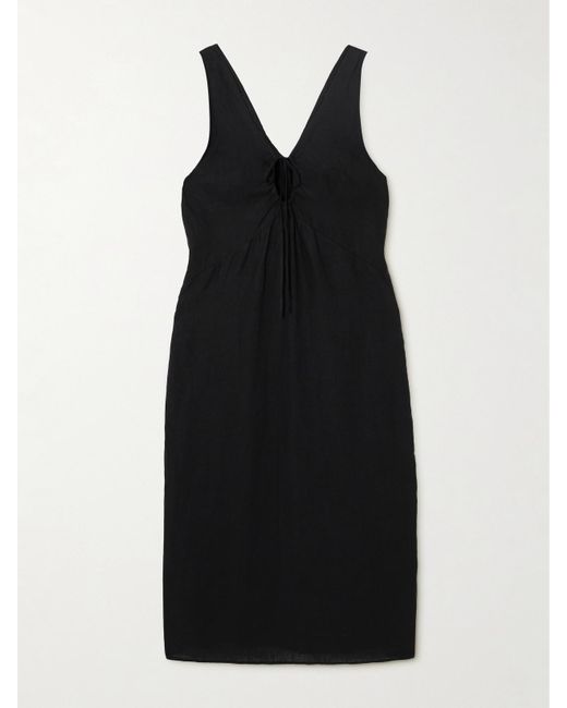 Deiji Studios Cutout Linen Midi Dress in Black | Lyst