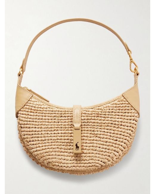 Polo Ralph Lauren Metallic Polo Id Small Leather-Trimmed Raffia Shoulder Bag