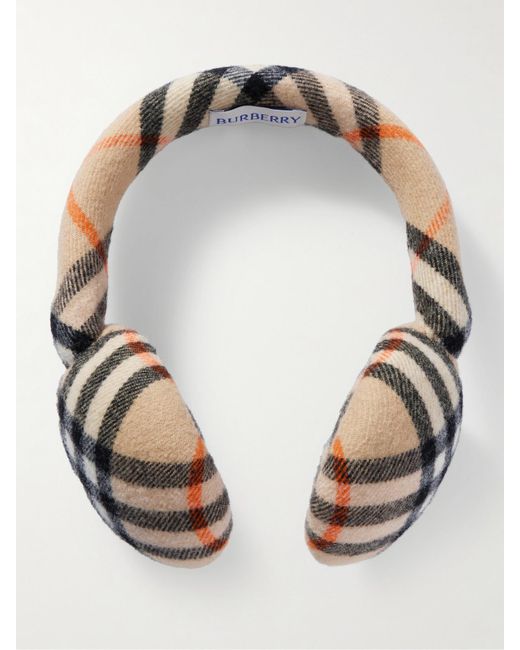 Burberry Natural Checked Wool-Felt Earmuffs