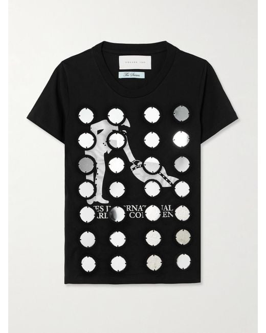 Conner Ives Black Embellished Printed Cotton-Jersey T-Shirt