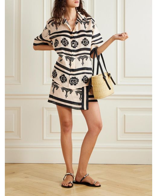 Johanna Ortiz Blue Roots Wrap-Effect Printed Linen Mini Skirt