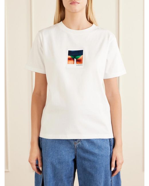 Loewe White Appliquéd Cotton-Jersey T-Shirt