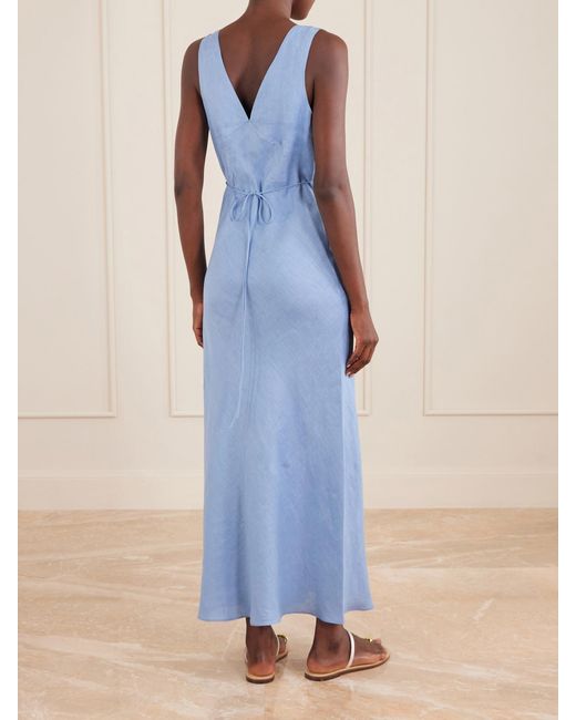 Miguelina Blue Bow-Detailed Linen-Jacquard Maxi Dress