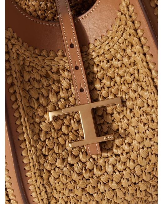 Tod's Brown T Timeless Schultertasche Aus Raffiabast Mit Lederbesätzen