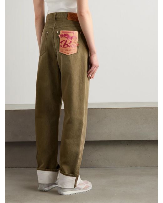 Bottega Veneta Green Appliquéd High-Rise Wide-Leg Jeans