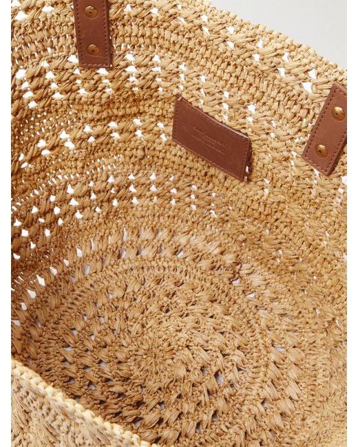 Saint Laurent Natural Panier Small Leather-Trimmed Raffia Tote