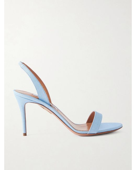 Aquazzura Blue So Nude 85 Raffia Slingback Sandals