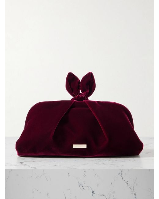 Aquazzura Red Bow Tie Pleated Velvet Clutch