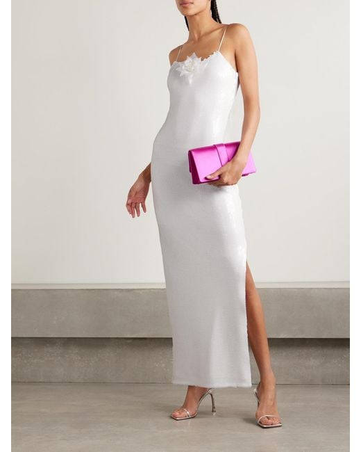 Rodarte White Embellished Silk-Trimmed Sequined Tulle Gown