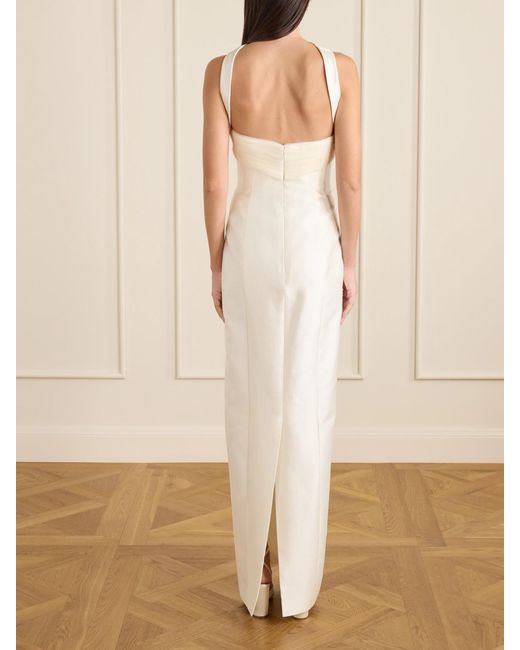 Danielle Frankel White Lette Tulle-Trimmed Wool And Silk-Blend Twill Gown