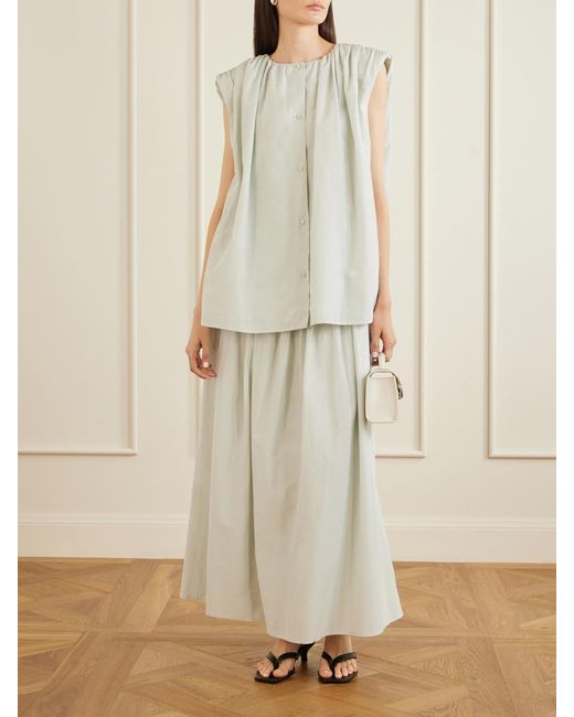 Loulou de Saison White Naya Gathered Cotton And Silk-Blend Maxi Skirt