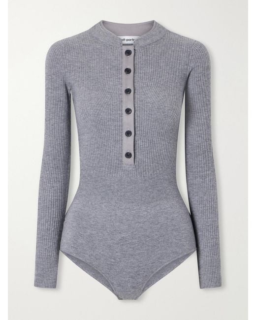 Self-Portrait Blue Ribbed Wool-Blend Playsuit