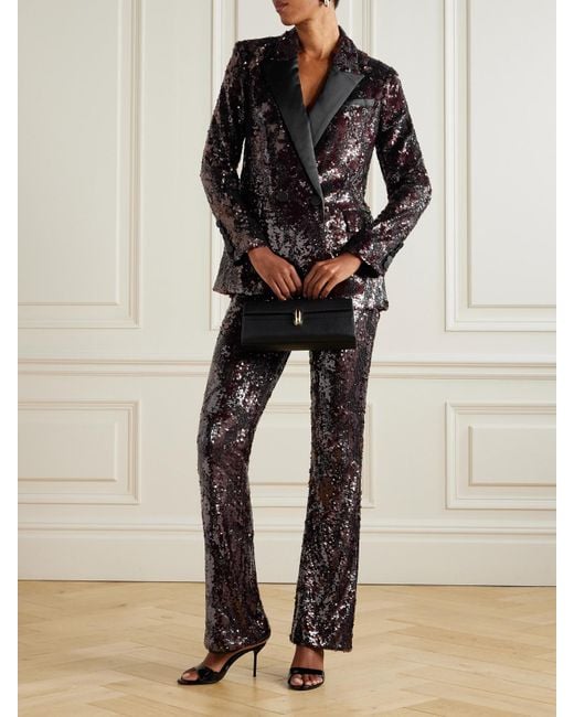 Veronica Beard Brown Collier Sequined Satin Flared Pants