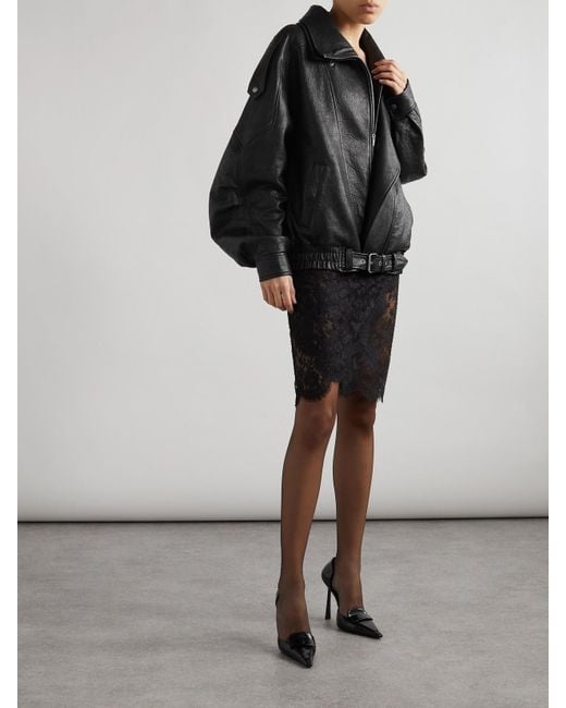 Saint Laurent Black Oversized-Jacke Aus Strukturiertem Leder