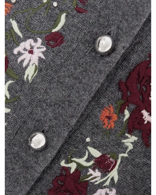 Rabanne Gray Embroidered Crystal-Embellished Wool And Cashmere-Blend Cardigan
