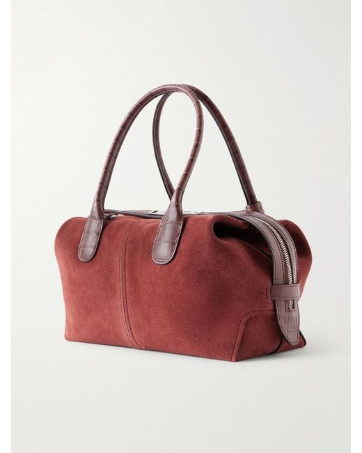 Tod's Red Bauletto Croc-Effect Leather-Trimmed Suede Mini Bag