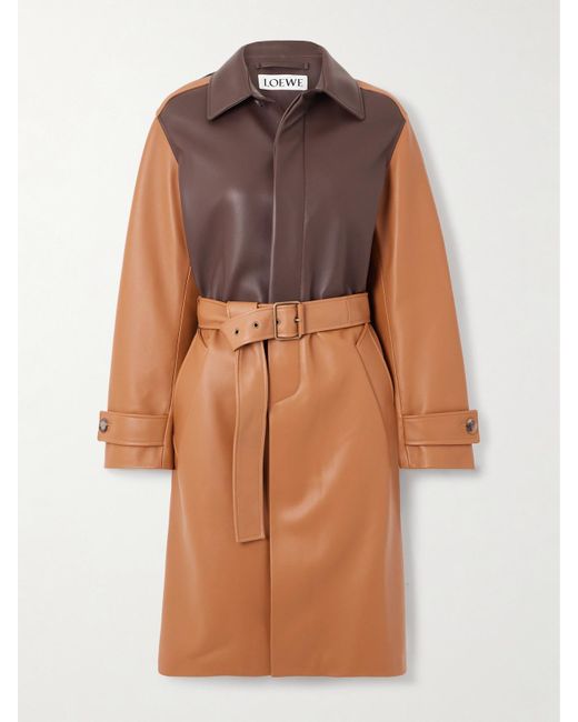 Loewe Brown Belted Two-Tone Leather Coat
