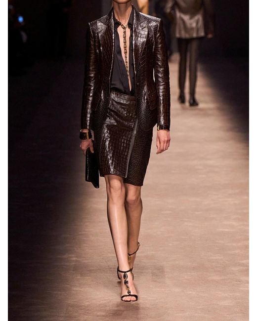 Tom Ford Brown Croc-Effect Leather Jacket