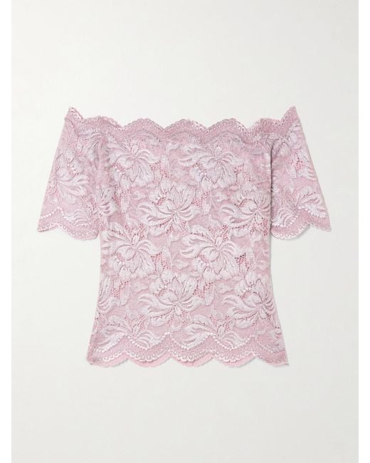 Rabanne Pink Schulterfreies Top Aus Stretch-Spitze
