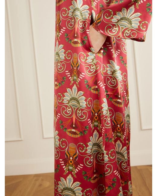 Emporio Sirenuse Red Jenna Printed Silk Midi Dress