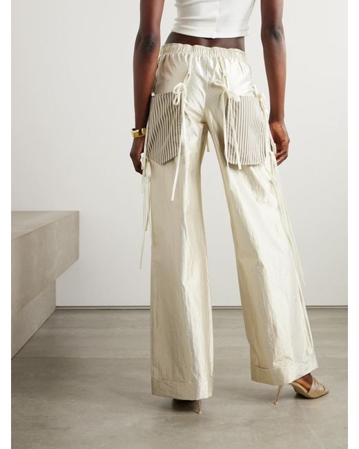 Christopher John Rogers Natural Poplin-Trimmed Metallic Cotton-Blend Wide-Leg Pants