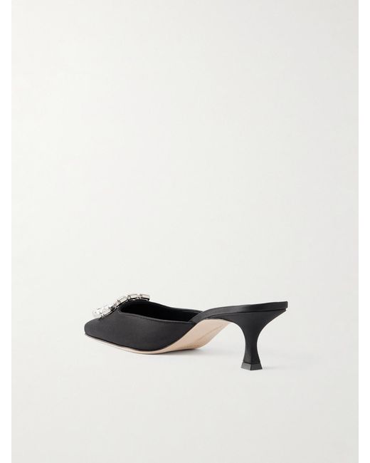 Manolo Blahnik White Mayjou 50 Crystal-Embellished Satin Mules