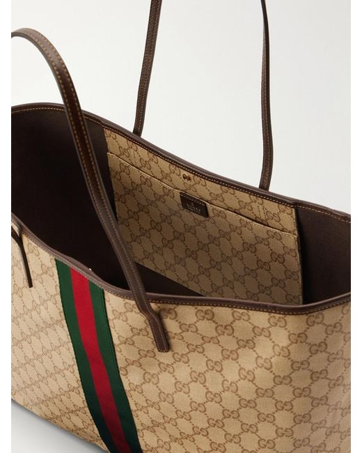 Gucci Natural Tribeca Leather-Trimmed Coated Canvas-Jacquard Tote