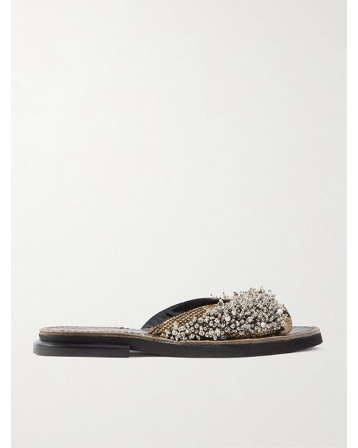 Dries Van Noten White Embellished Snake-Effect Leather Slides
