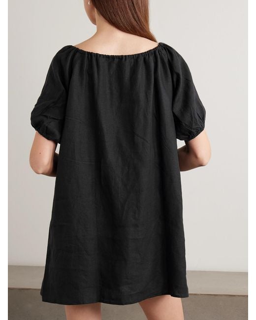 Deiji Studios Women's Black Tie-Detailed Linen Mini Dress