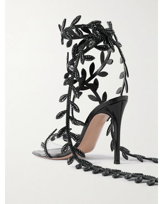 Gianvito Rossi White Flavia 105 Crystal-Embellished Leather And Pvc Sandals