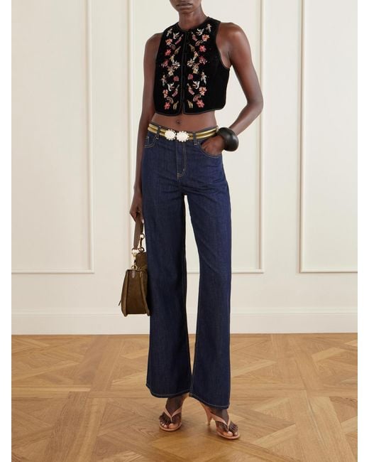 Etro Black Bead-Embellished Cropped Velvet Vest